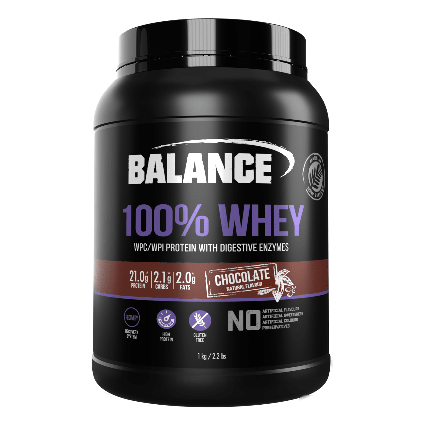 Balance 100% Whey WPC/WPI Protein with Digestive Enzymes Gluten Free - Chocolate 1kg, Whey Protein, OCARE NZ