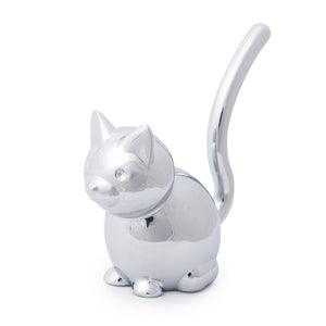Umbra Zoola Ring Holder in a playful chrome-plated cat design, perfect for jewelry storage and decoration.