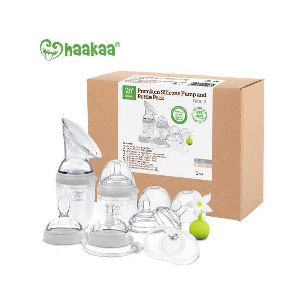 Haakaa Generation 3 Silicone Pump and Bottle Premium Pack-Grey, OCARE NZ