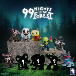 99 Nights in the Forest Mystery Mini Figure Blind Bag collection featuring various characters on a log.