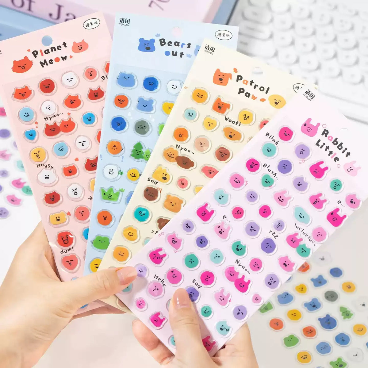 Cute Animal Expression 3D Puffy Sticker Sheet