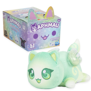 Aphmau Mystery Meemeows Series 8 Elemental Plush Blind Box featuring a cute green plush with sparkly wings.