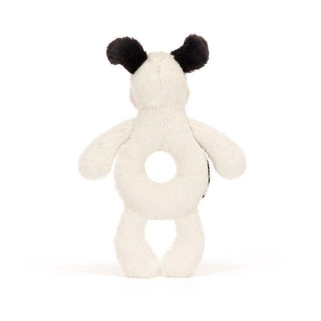 Jellycat Bashful Black & Cream Puppy Ring Rattle Rattles OCARE NZ