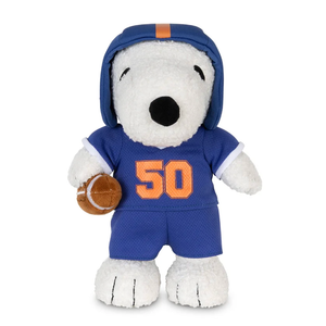 Bon Ton Toys Peanuts American Football Snoopy in a sporty outfit holding a football, perfect for cuddles and display.