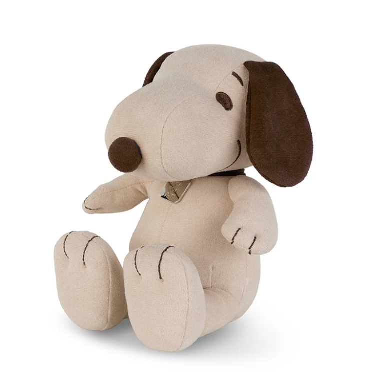 Bon Ton Toys Peanuts Limited Edition Snoopy Faux Suede Cream sitting plush toy in soft neutral tones.