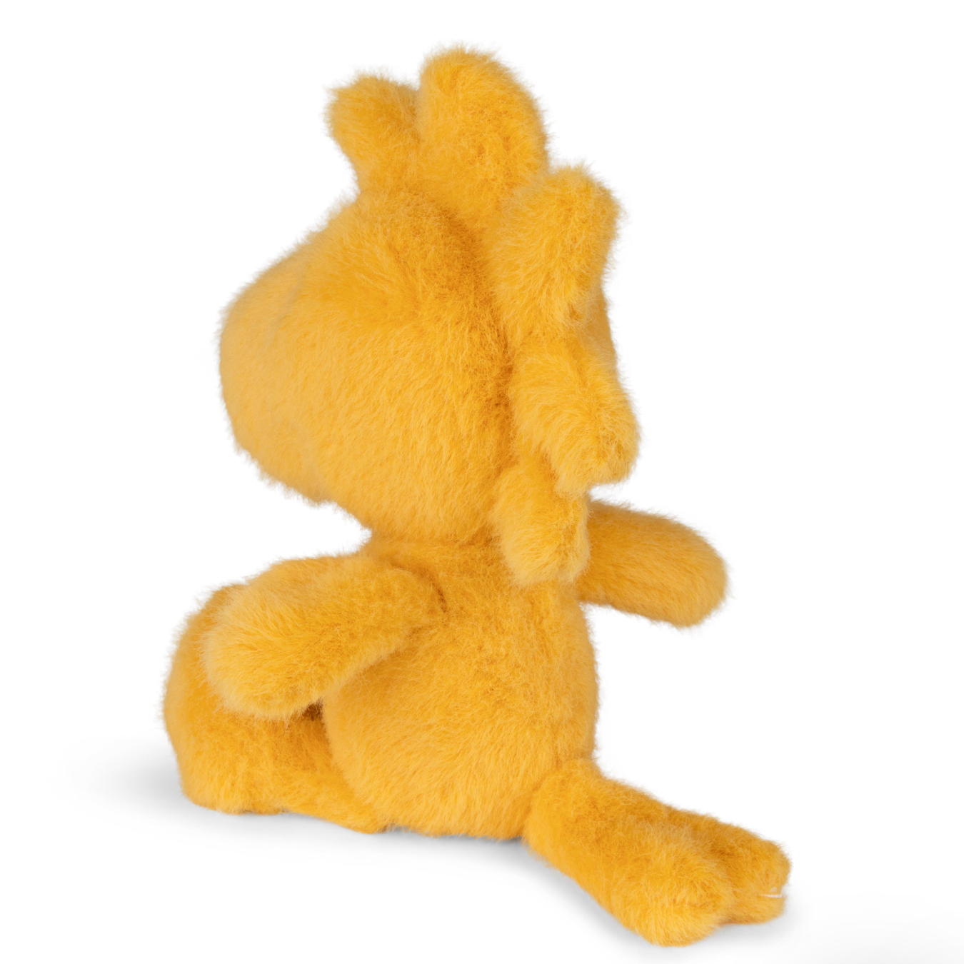 Bon Ton Toys Peanuts Woodstock ECO Fuzzy plush toy in vibrant yellow, showcasing its soft and fluffy texture.