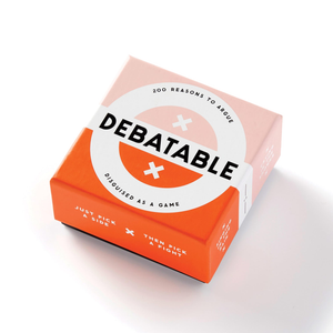 Brass Monkey It's Debatable Game box featuring bold design and the title 'DEBATABLE' for lively debates.