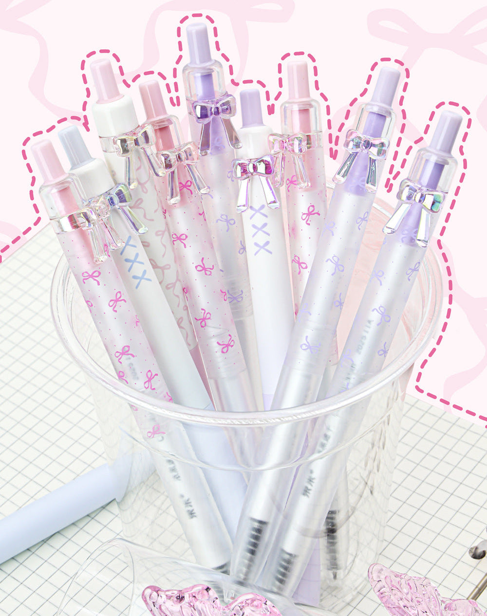 COMI Lucky Bow Gel Pen 0.5mm – Pearl Click Precision Needle Tip Black Ink Pen