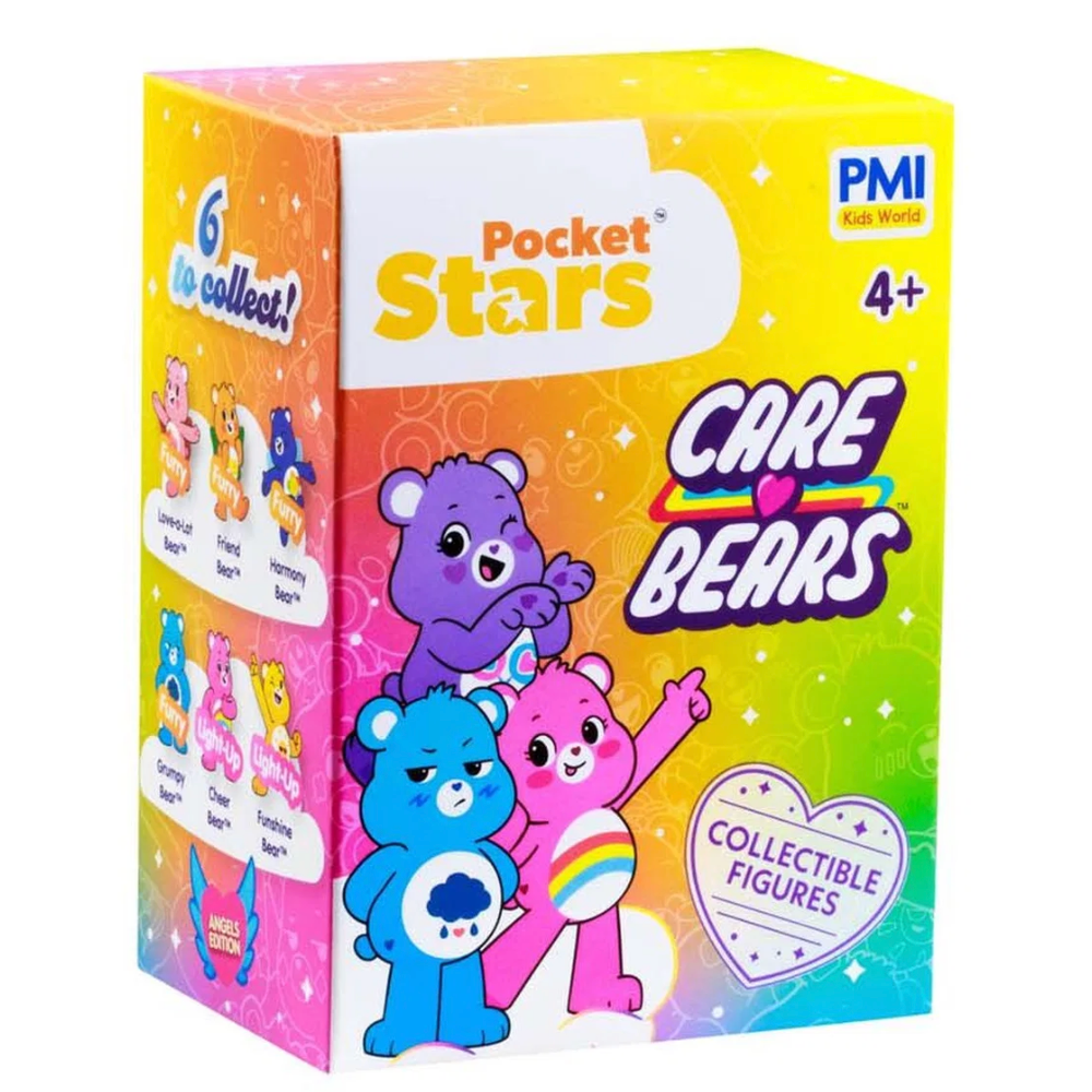 Care Bears Collectible Figure Blind Box packaging featuring colorful Care Bears characters and collectible figure details.