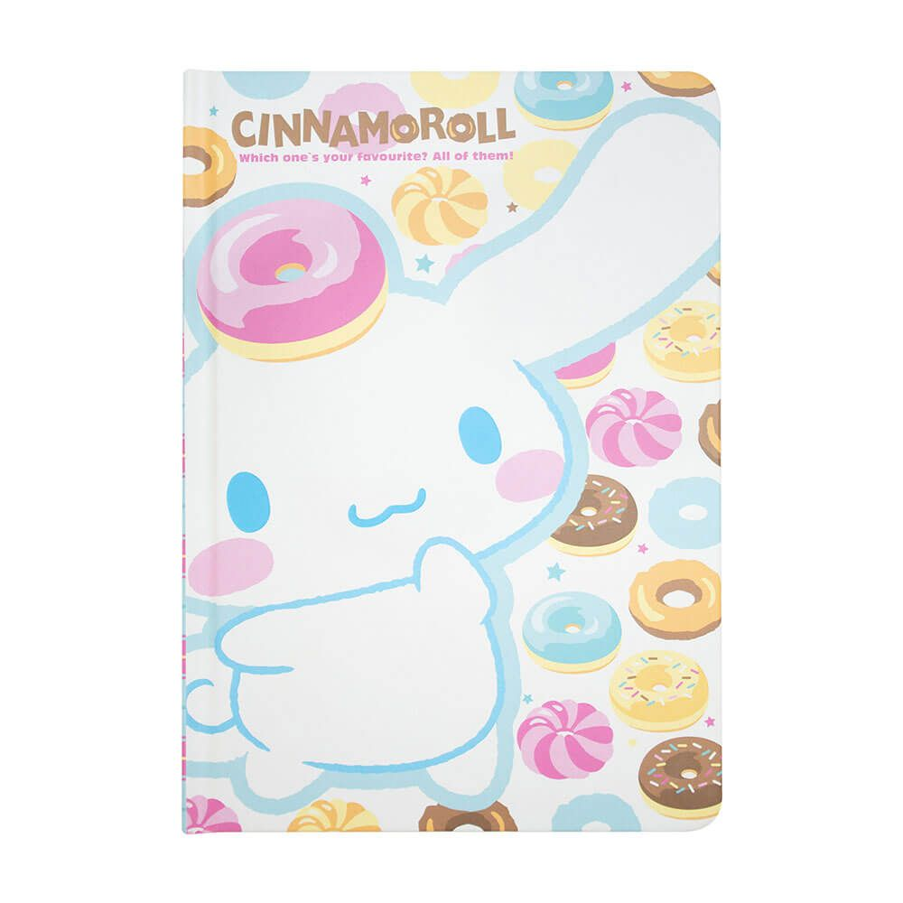 Notebook with Cinnamoroll character and donut designs on a white background