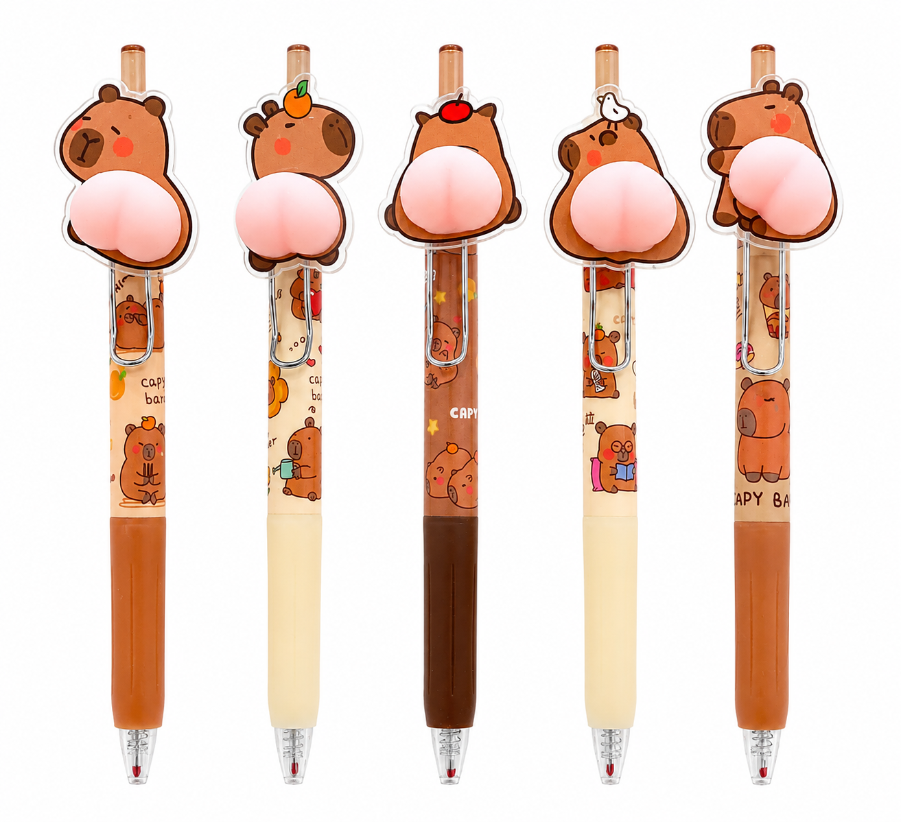 Cute Capybara Squishy Click Gel Pen 0.5mm - Black Ink Kawaii Stress Relief Pen Assorted