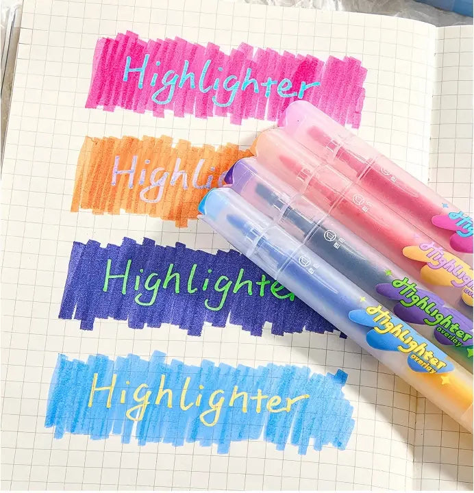 Dual-Tip Two-Colour Highlighter Pen Set - 4 Pack, 8 Colours