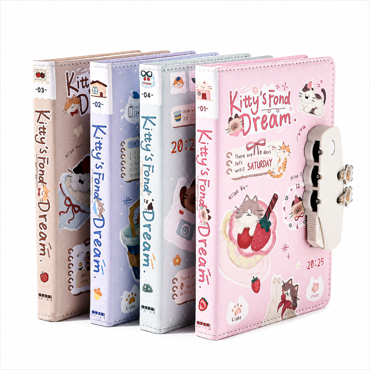 Esaer Kitty's Fond Dream Password Notebook – 4 Colours Assorted
