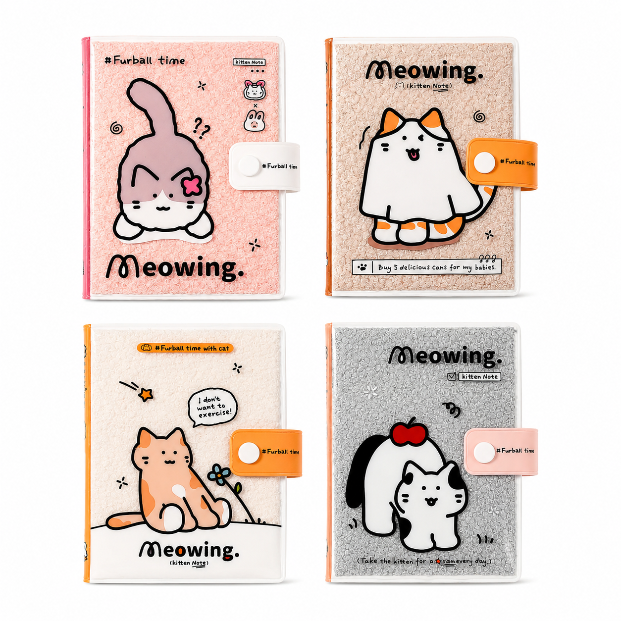 Esaer Meowing Kitten Journal Notebook with PVC Cover – 4 Designs Assorted
