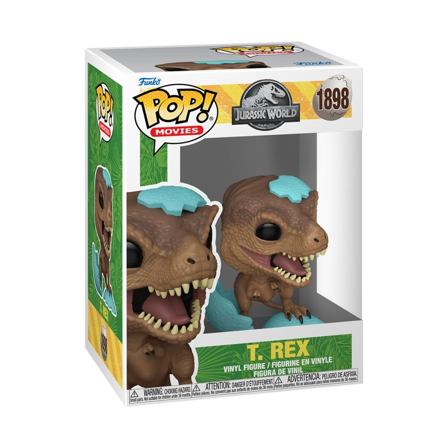 Funko Pop! T. Rex vinyl figure packaging with Jurassic World branding