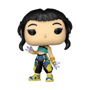 Funko Pop! K-POP Demon Hunters - Zoey Vinyl Figure in a dynamic pose with colorful accessories.