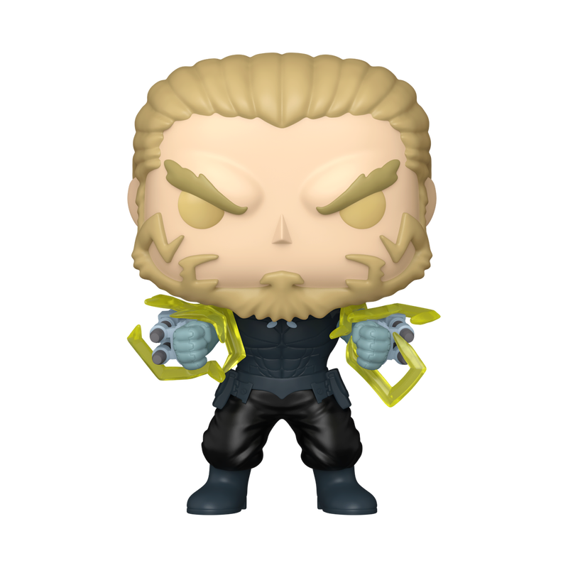 Funko Pop! Kaiju No.8 - Isao Shinomiya Vinyl Figure standing with guns, featuring a stylized design for collectors.