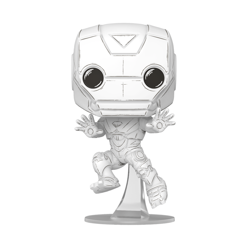 Funko Pop! Marvel - Iron Man Sketched Deco #1572 Vinyl Figure showcased in monochrome design.
