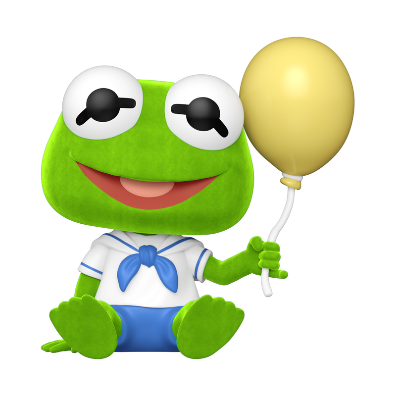Funko Pop! Muppets - Baby Kermit Flocked Vinyl Figure holding a golden balloon, featuring a soft flocked texture.