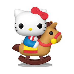Funko Pop! Premium Hello Kitty on Rocking Horse Vinyl Figure on a whimsical rocking horse.