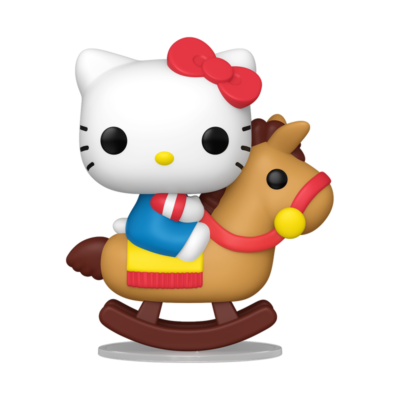 Funko Pop! Premium Hello Kitty on Rocking Horse Vinyl Figure on a whimsical rocking horse.