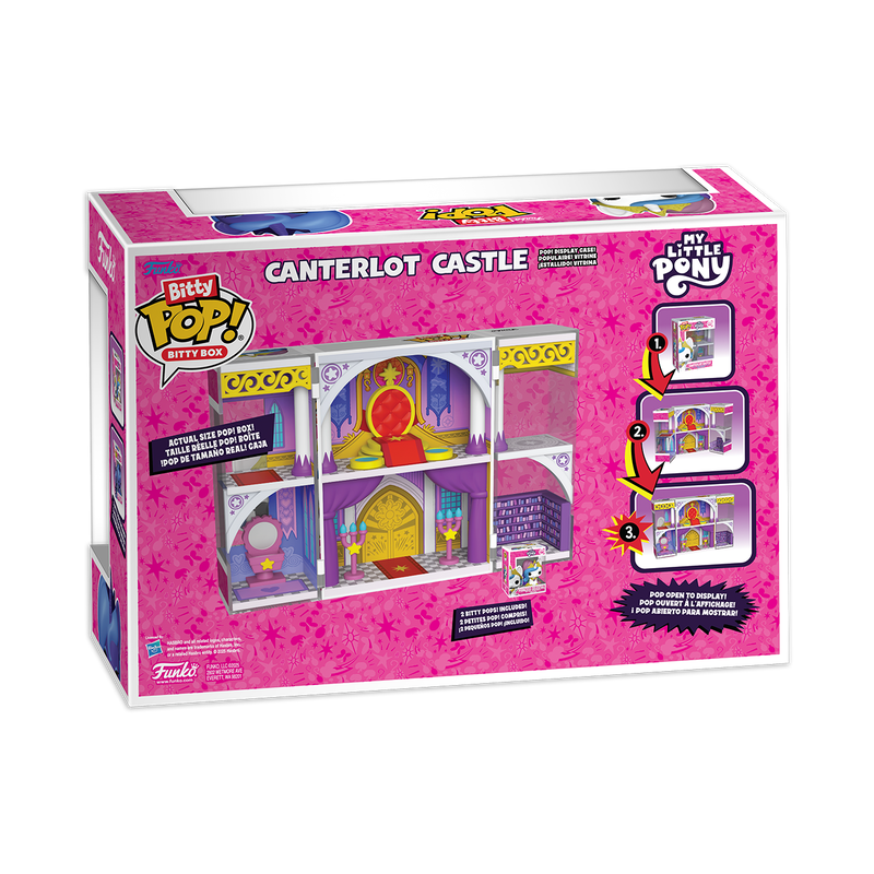 Funko Bitty Pop! Bitty Box MLP - Canterlot Castle Playset packaging showcasing the fold-out castle scene and figures.