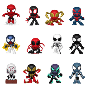 Funko Marvel Comics - Spider-Man Comics Mystery Minis Blind Box featuring various Spider-Man characters and suits.