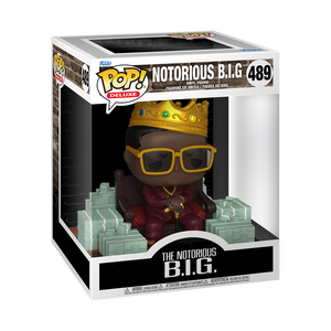 Funko Pop! Deluxe Notorious B.I.G. - Biggie collectible figure in box with crown and shades.
