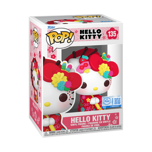 Funko Pop! Hello Kitty - Hello Kitty (Kimono) Vinyl Figure in box with floral design and vibrant colors.