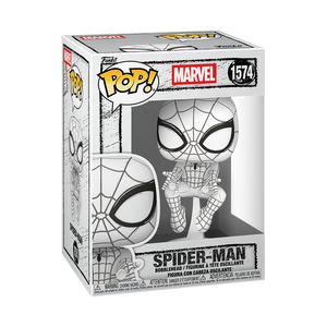 Funko Pop! Marvel: Sketched - Spider-Man Vinyl Figure in monochrome design packaging.