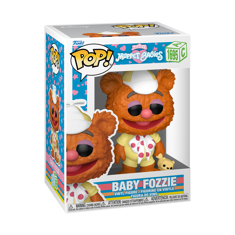 Funko Pop! Muppet Babies - Baby Fozzie #1695 Vinyl Figure in window display with playful design and details.