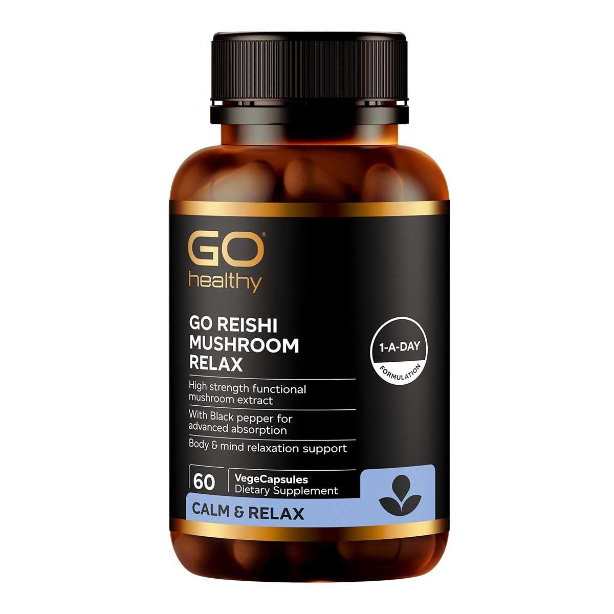 GO Healthy Reishi Mushroom Relax 60 Capsules,Functional Mushrooms,OCARE NZ