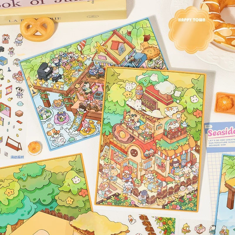 Happy Town Miniature Scenery PET Sticker Set