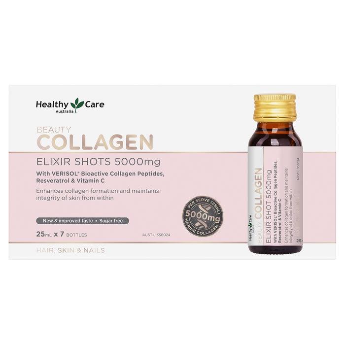 Healthy Care Beauty Collagen Elixir Shots 5,000mg 25mL x 7 bottles, Collagen for Skin