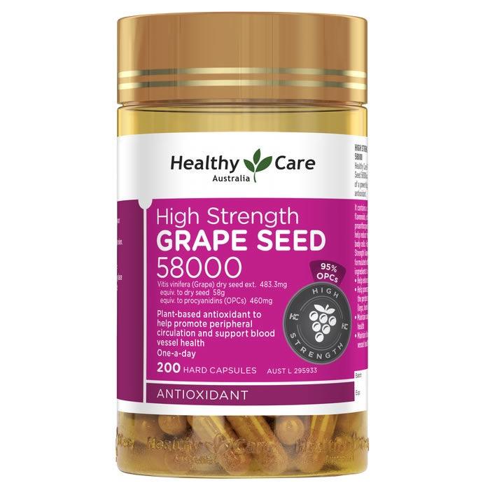Healthy Care Grape Seed 58000 200 Capsules, Grape Seed