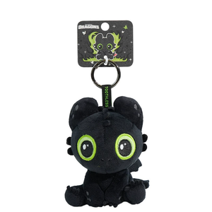 How to Train Your Dragon Toothless Plush Keychain with soft plush body and big green eyes.