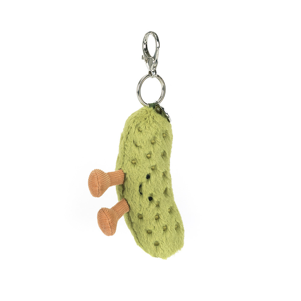 Jellycat Amuseables Pickle bag charm, green plush with corduroy boots
