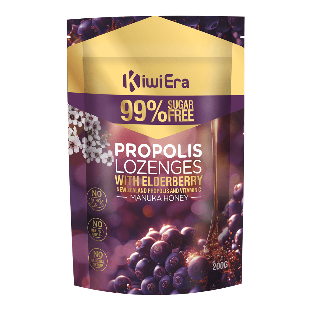 KiwiEra 99.9% Sugar Free Propolis Lozenges with Elderberry and Vitamin C, Propolis