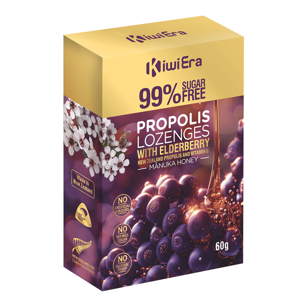 KiwiEra 99.9% Sugar Free Propolis Lozenges with Elderberry and Vitamin C, Propolis