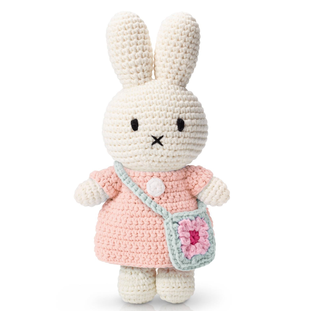 Miffy Handmade Plush Toy – Pastel Pink Dress with Flower Bag