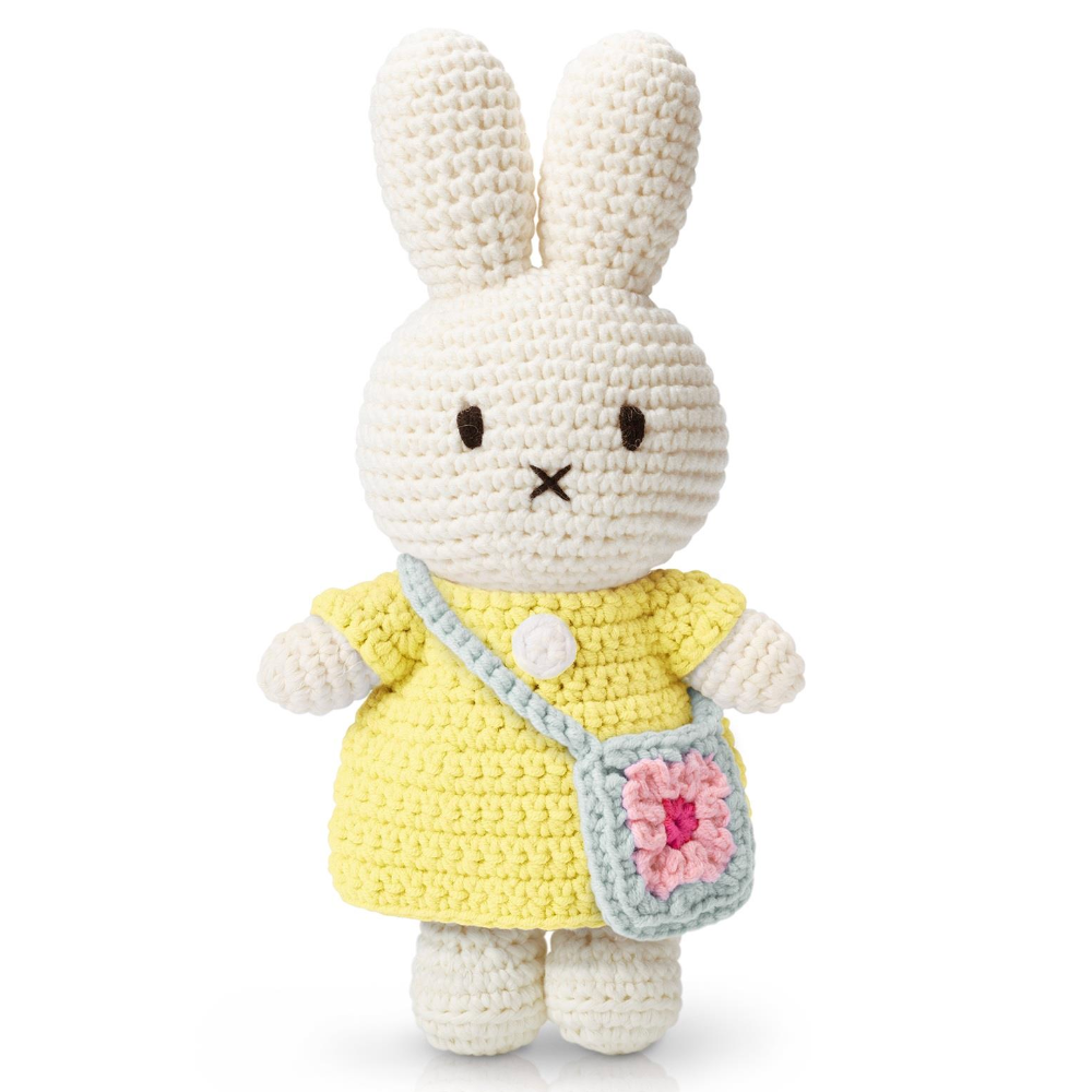 Miffy Handmade Plush Toy – Pastel Yellow Dress with Flower Bag