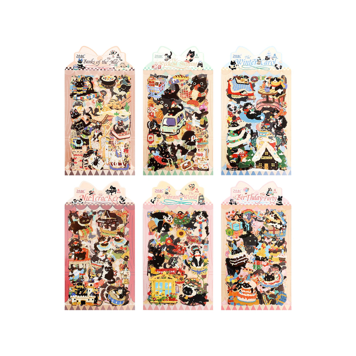 Mochi Cat Series PET Die-Cut Sticker Set – 6 Designs