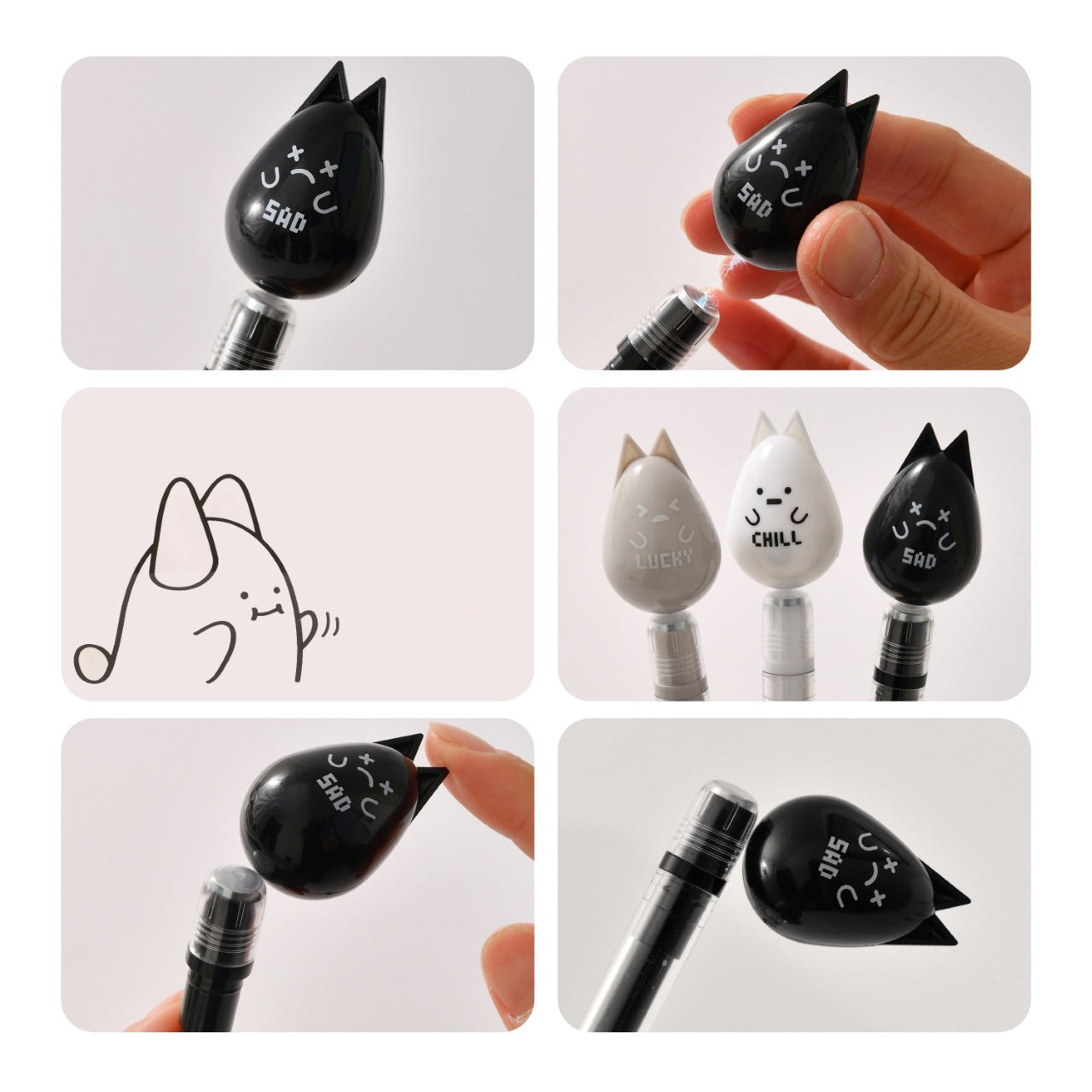 Mörn Shine Magnetic Floating Spinner Gel Pen 0.5mm – Cute Cat Black Ink Fidget Pen for School & Office