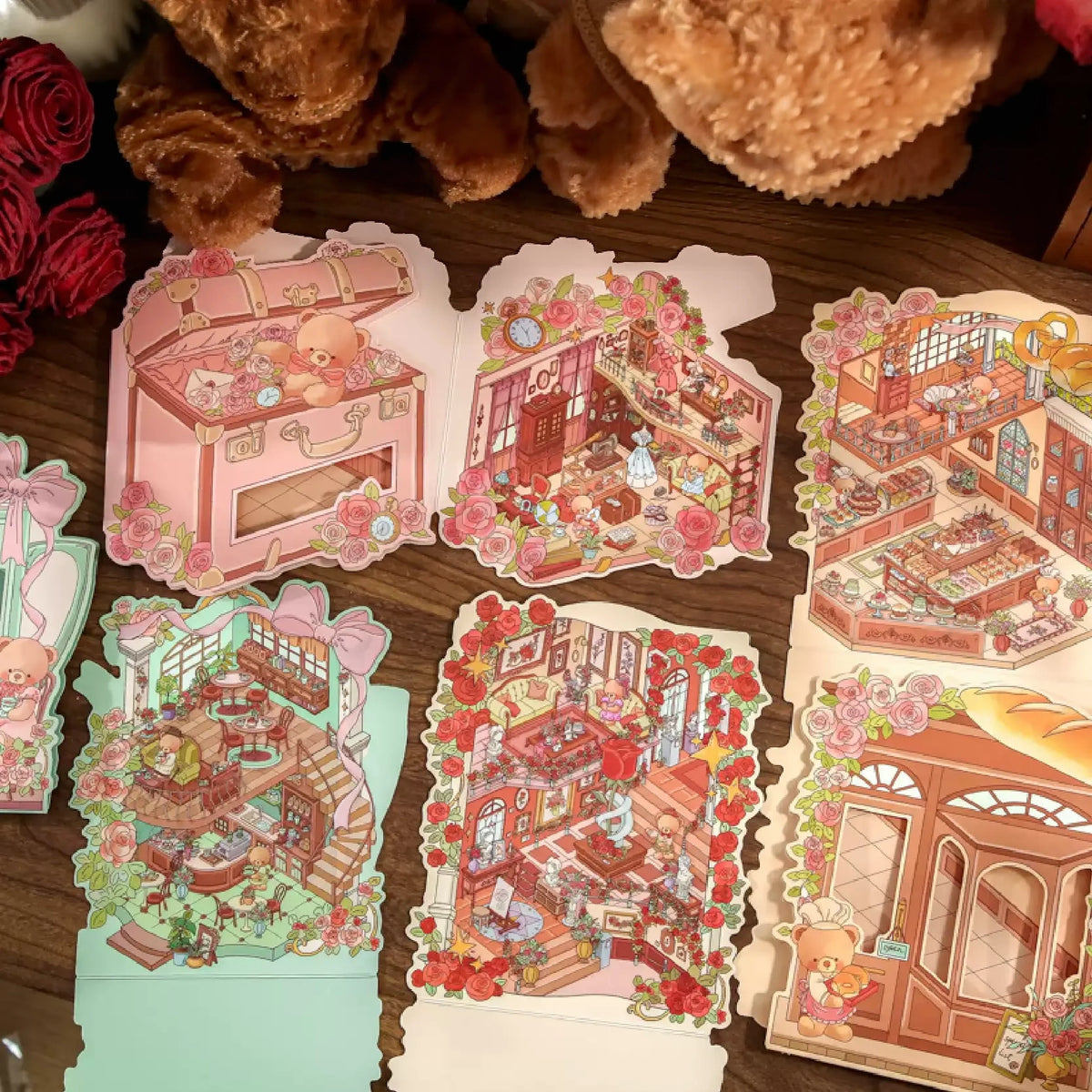 Mr Paper 2.5D Deco Scene Sticker Romantic Bear Cottage Series