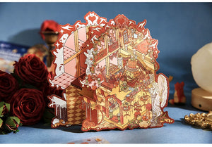 Decorative card with intricate design on a blue background