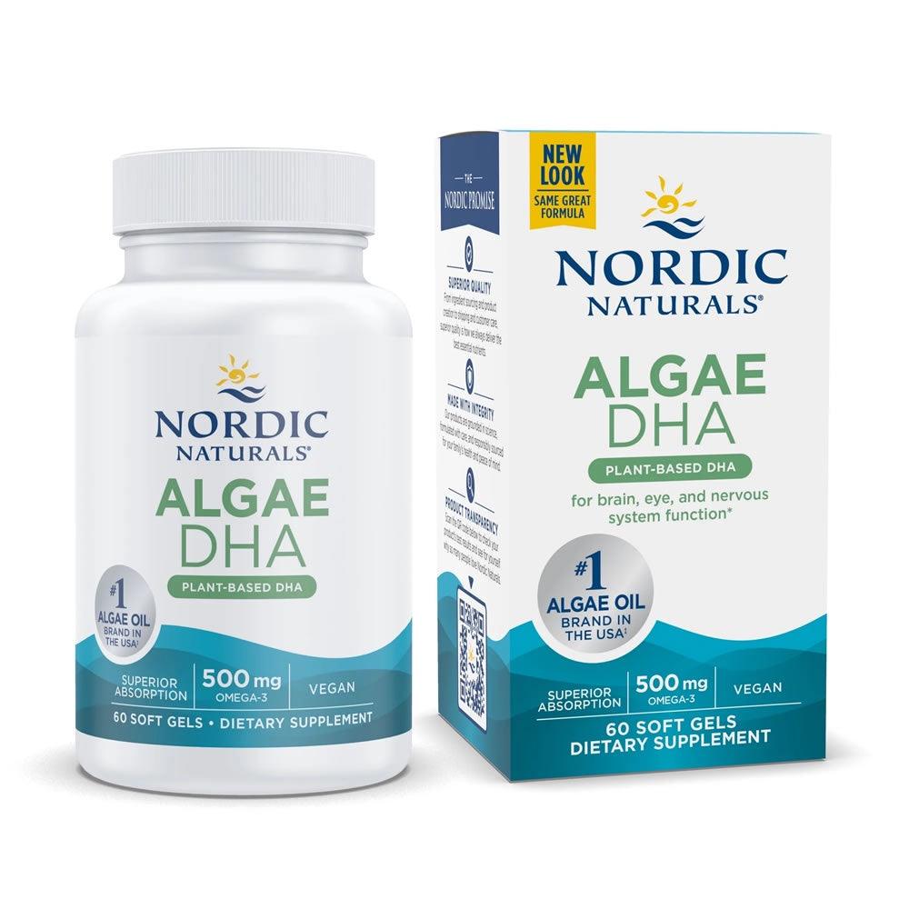 Nordic Naturals Algae DHA 500Mg Plant-based Vegan DHA 60 Soft Gels, Algae & Veganoil