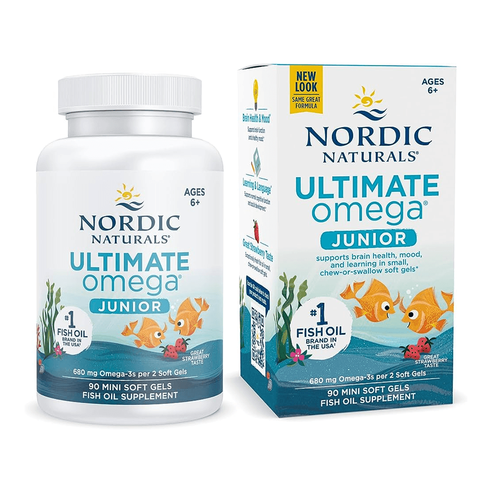 Nordic Naturals Ultimate Omega Junior Ages 6-12 Strawberry 680 mg 90 Caps, Fish Oil