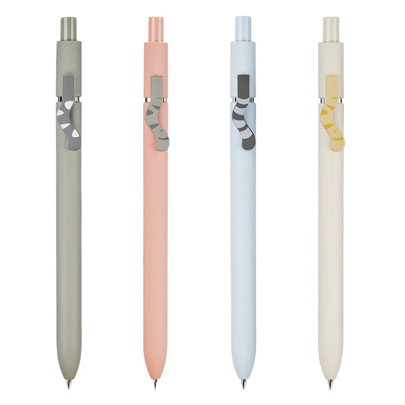 ZENNYTH Cute Cat Tail Click Gel Pen 4-Pack Set – Black Ink Kawaii Press Pen for School, Office & Journaling