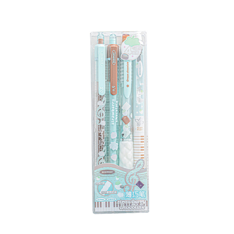 RosyPosy Chocolate-Shaped Gel Pen Set 4 Pack 0.5mm Fine Tip