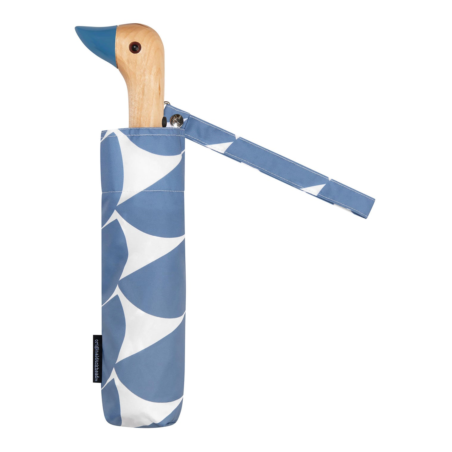 Original DuckHead Duck Umbrella Denim Moon with iconic duck-head handle in stylish blue and white design.